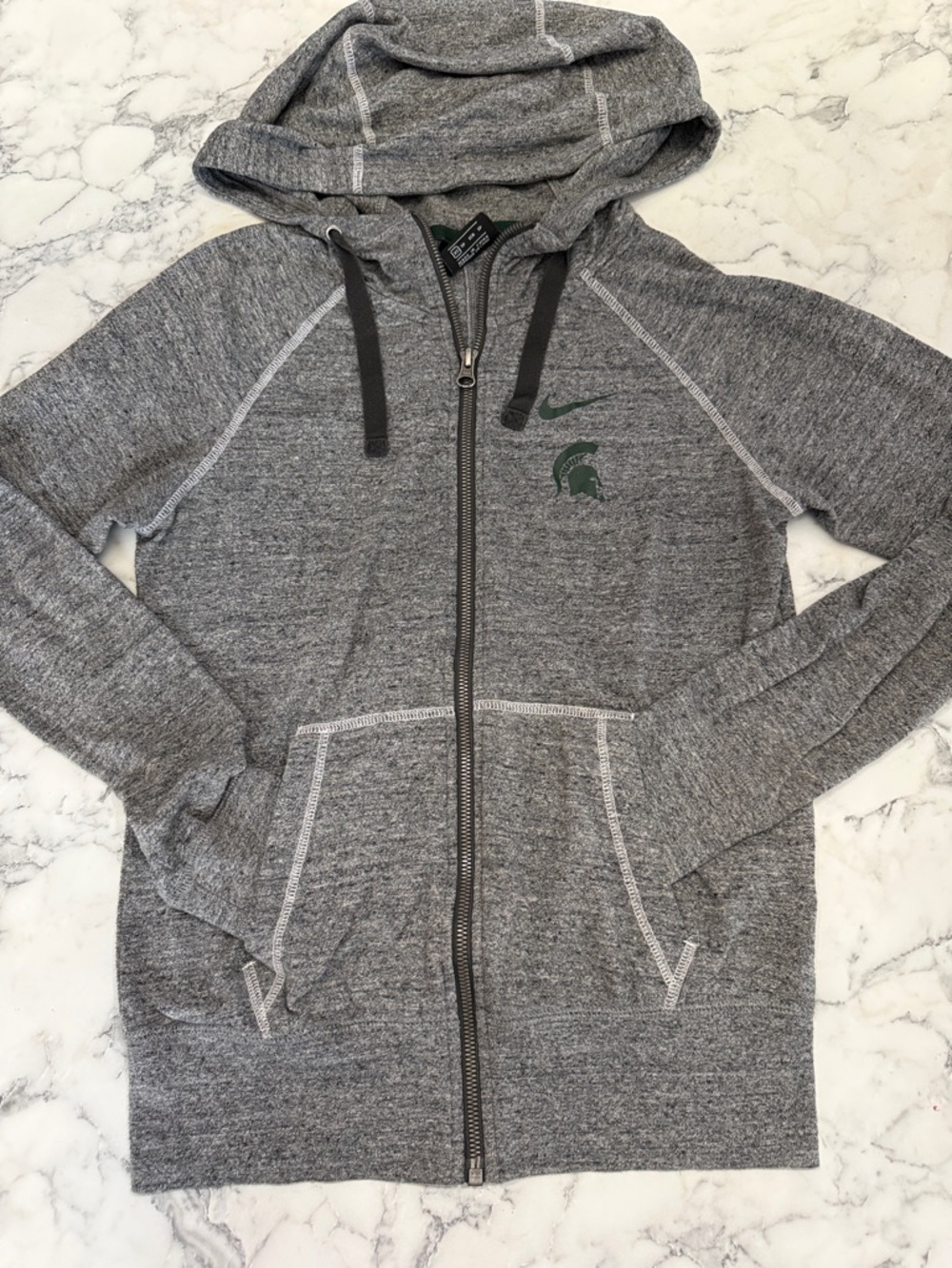 Nike Gray Full-Zip Hoodie with Michigan Spartans MSU Logo